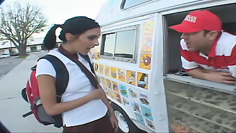 American Brunette Trades Oral Sex For Ice Cream