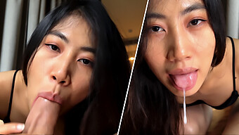 Pov-Video Av Asiatisk Tjej Som Sväljer Sperma Efter Handjob Och Avsugning