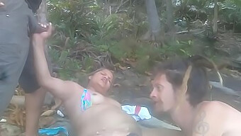 Public Nudity And Outdoor Sex With A Blonde Couple At The Beach