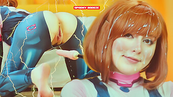 Cosplaying As Superheroine, Uravity Experiences Intense Pleasure From A Sex Machine